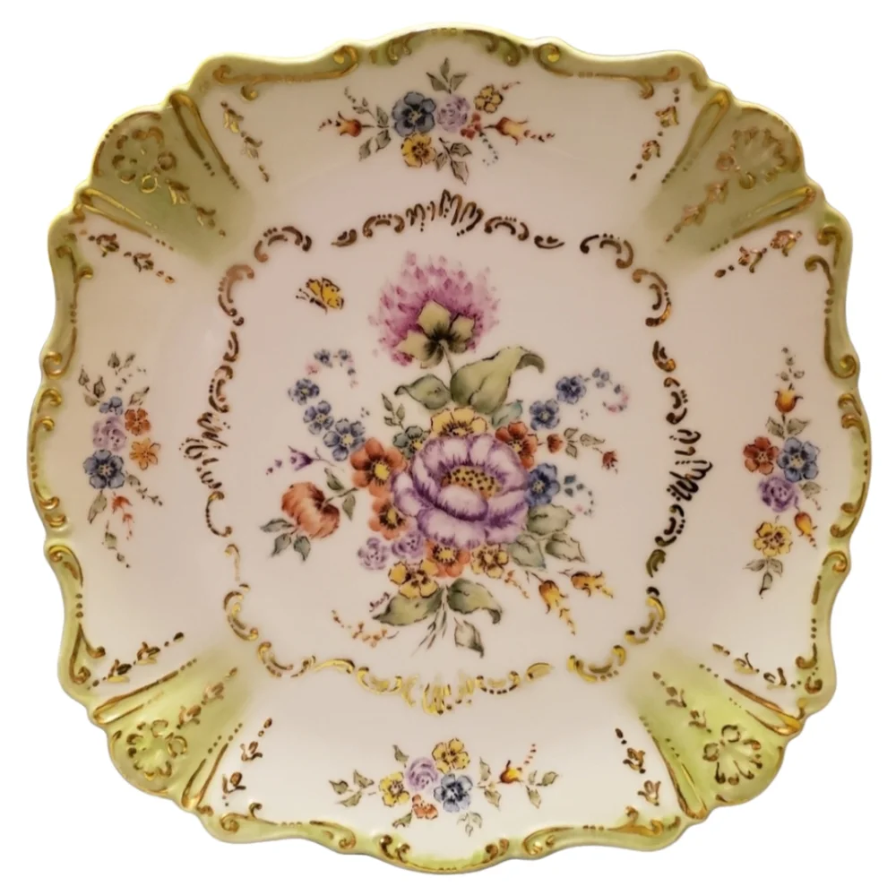 HP 😀 Vintage Square Plate Limoge Floral Gold Accents